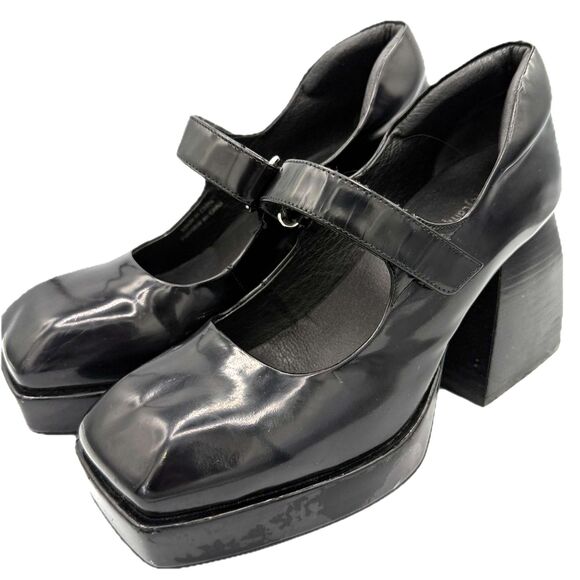 Jeffrey Campbell Reine Mary Jane Heels 8 Black Goth Halloween Emo Whimsygoth - Picture 1 of 9